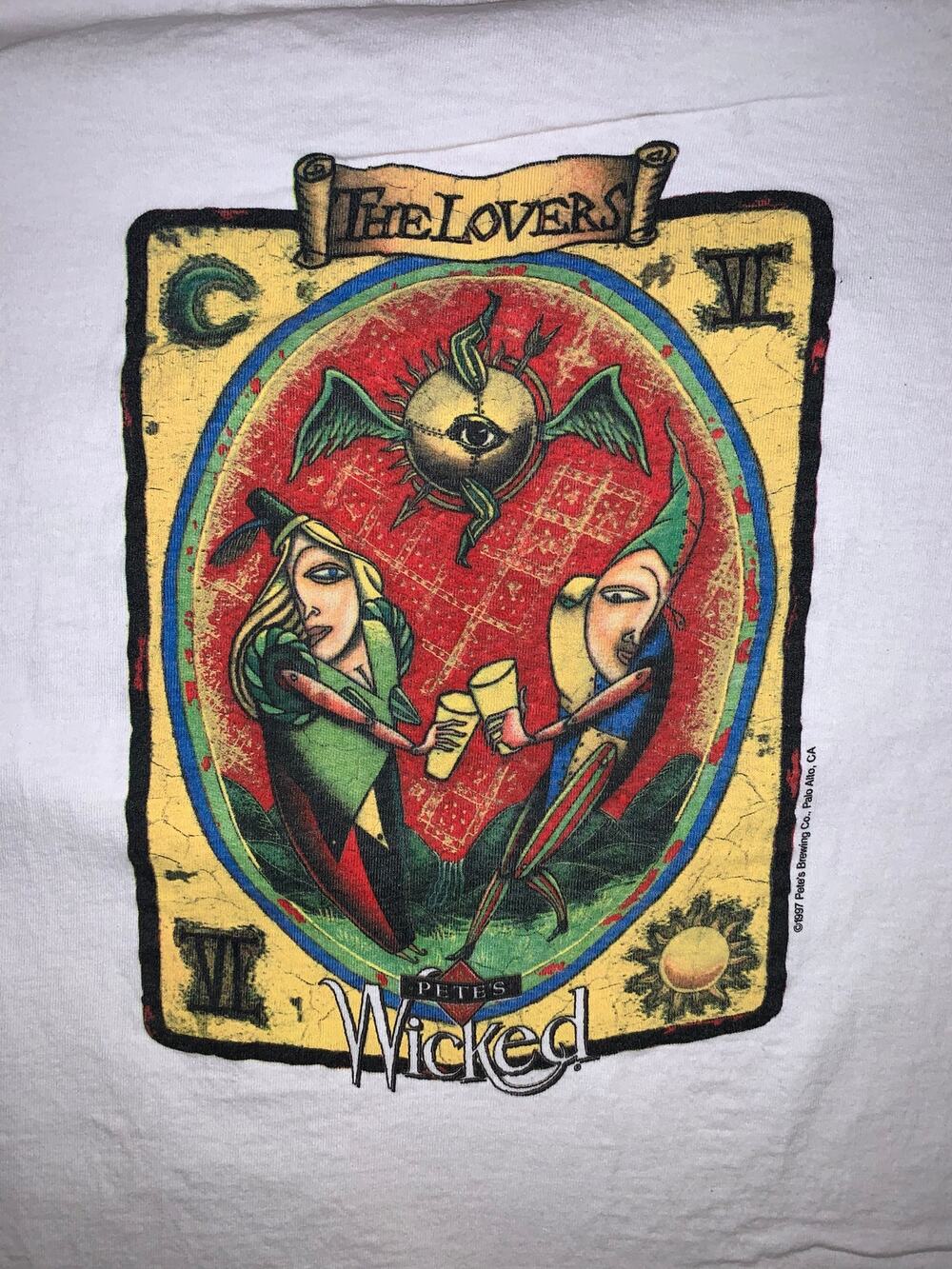 Vintage 90s Petes Wicked Ale The Lovers Tarot Beer T Shirt USA XL